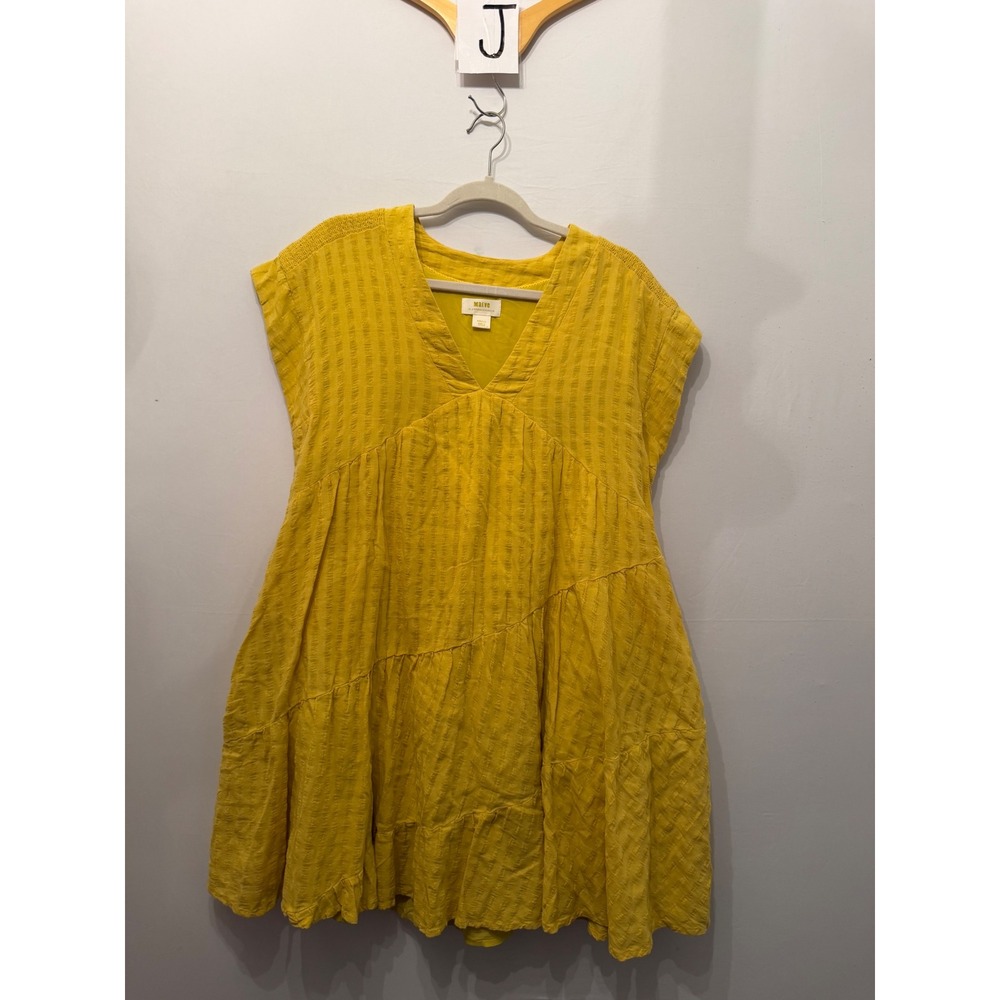 Maeve By Anthropologie Dress Tiered Mini Boho Mustard Yellow Women's Small